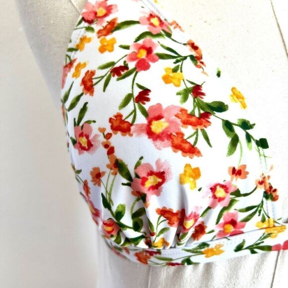 Shade & Shore Bikini Top Feminine Floral White Pink Yellow Size Small New With T - Picture 2 of 11